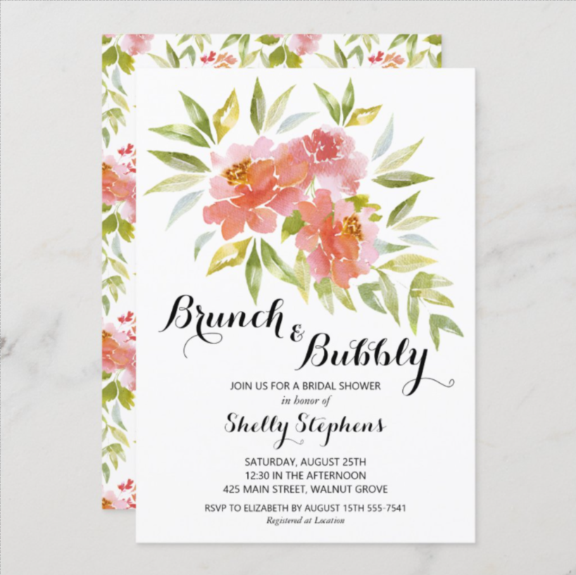 Chic Brunch and Bubbly Floral Invitations