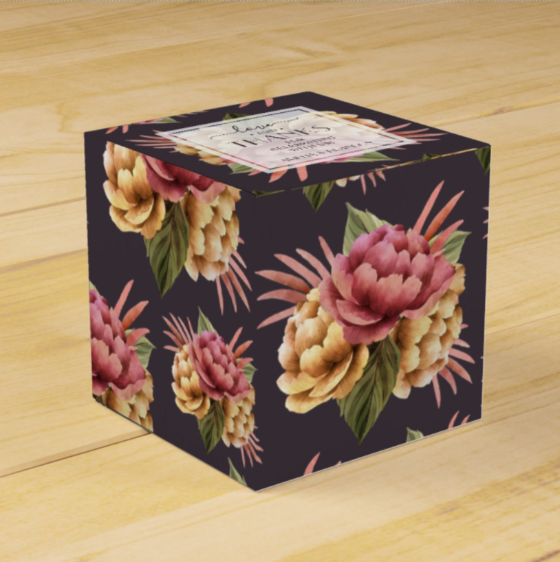 Chic Peony Flowers on Purple Brown Favor Box