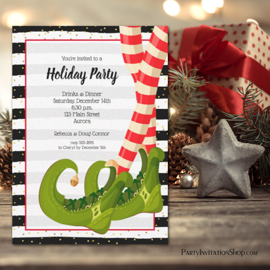 Whimsical Elf Legs Holiday Christmas Party Invitations