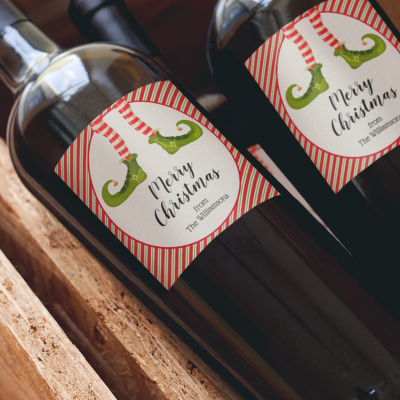 Christmas Elf Wine Labels Personalized