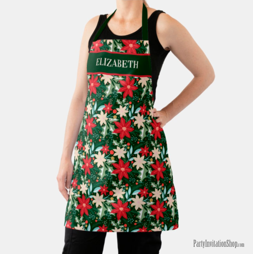Personalized Apron - Winter Flowers Poinsettia