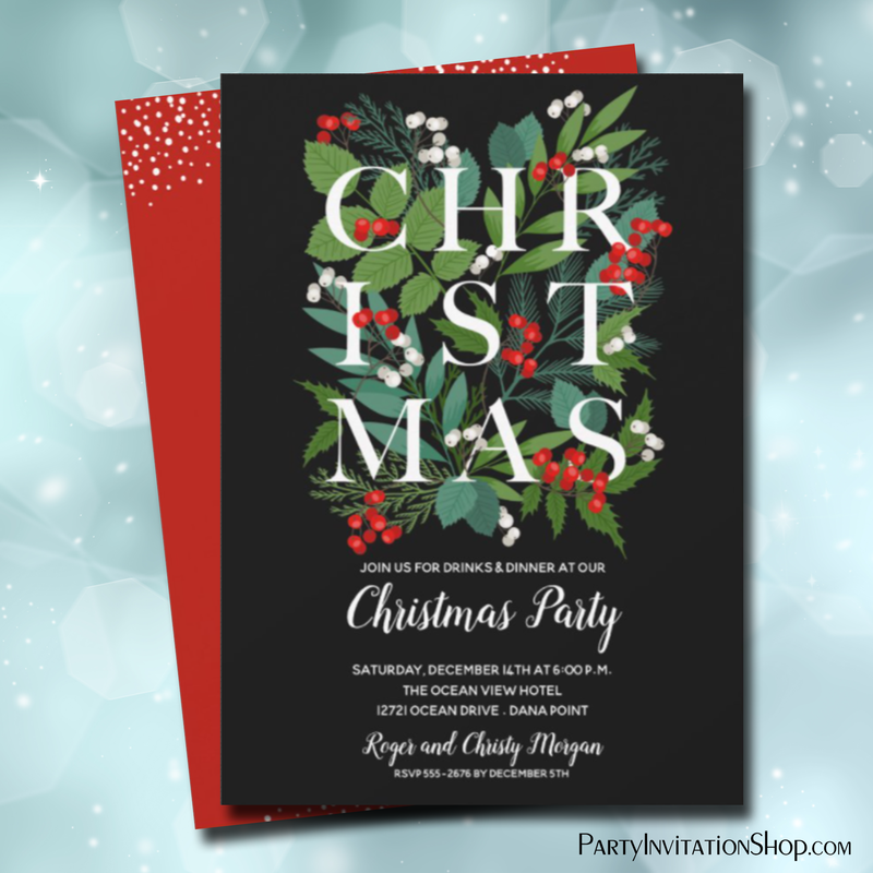 Elegant CHRISTMAS Greenery Party Invitations