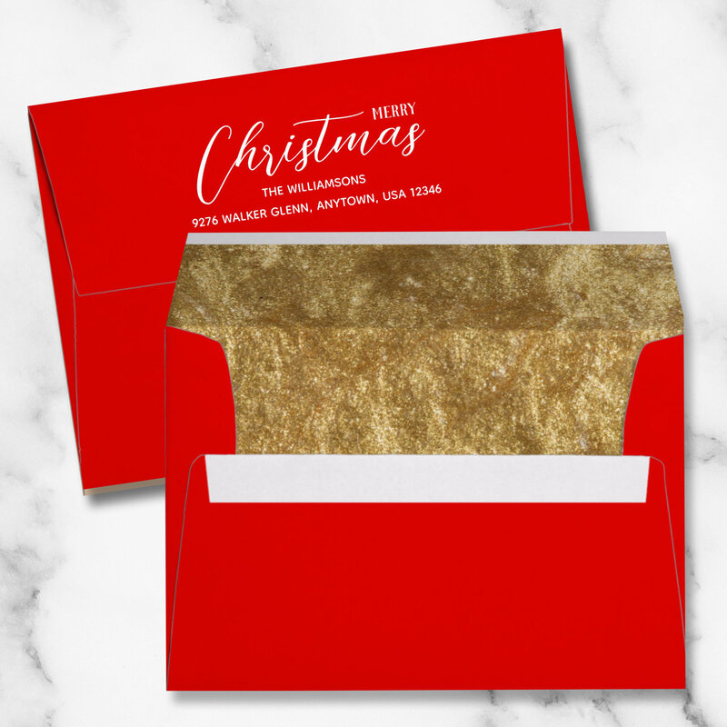 Gold Faux Foil Lined Christmas Holiday 5x7 Red Envelopes