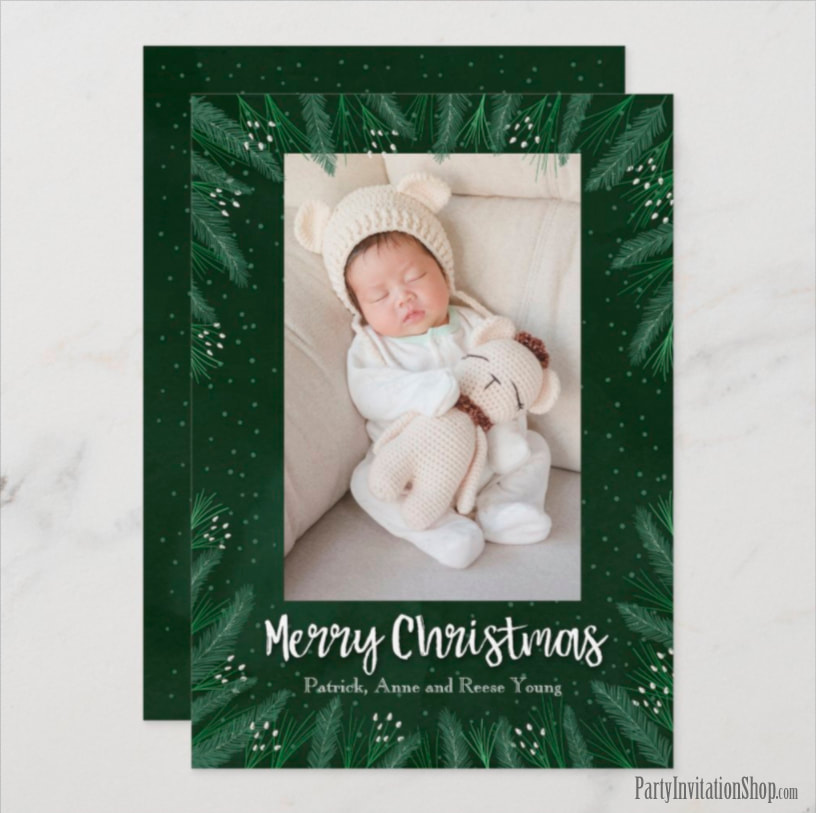Pines Christmas Holiday Photo Birth Announcements
