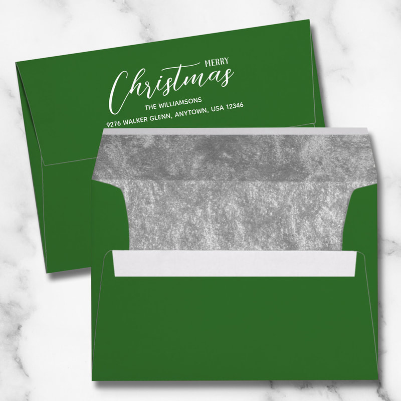 Silver Faux Foil Lined Christmas Holiday 5x7 Green Envelopes