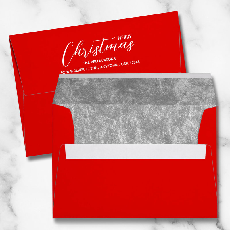 Silver Faux Foil Lined Christmas Holiday 5x7 Red Envelopes