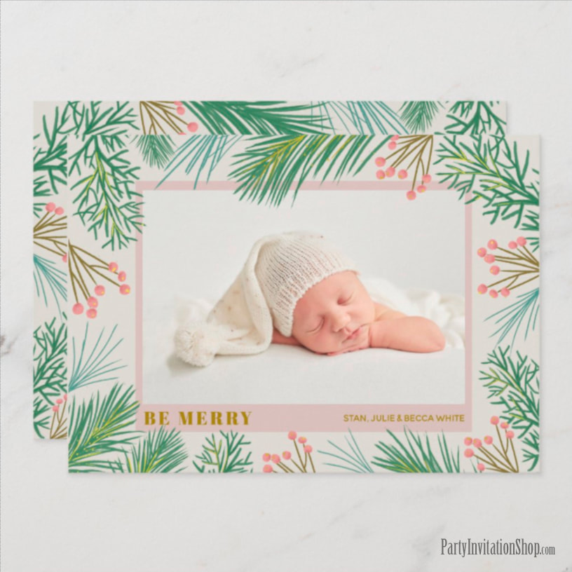 Be Merry Holiday Photo Birth Announcements