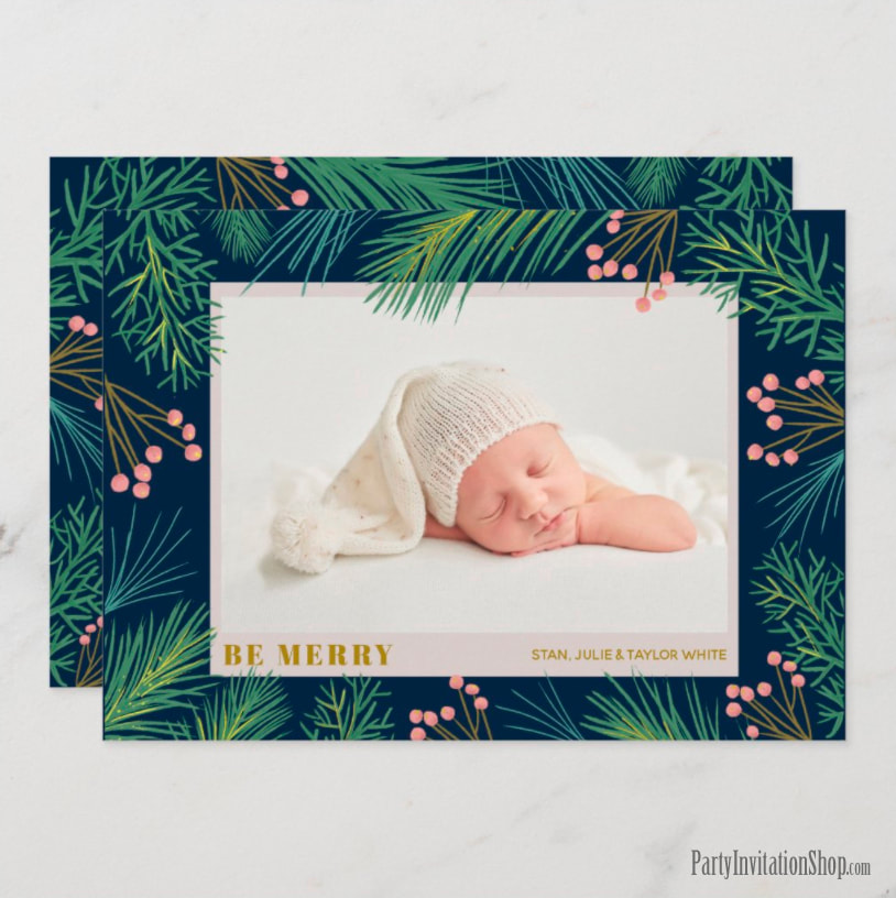 Winter Christmas Holiday Photo Birth Announcements