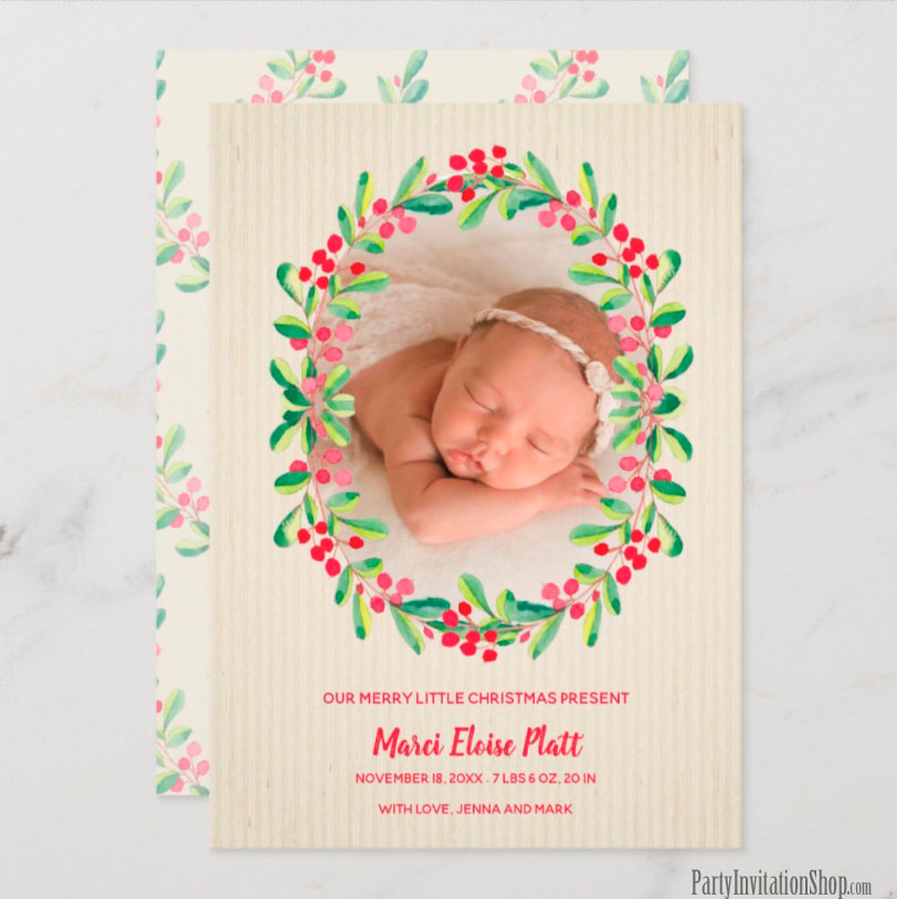 Merry Little Christmas Photo Birth Announcements