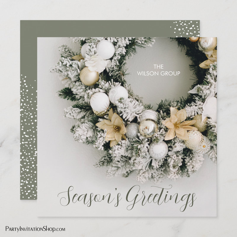 Chic Christmas Wreath Business Thank You Square Holiday Card