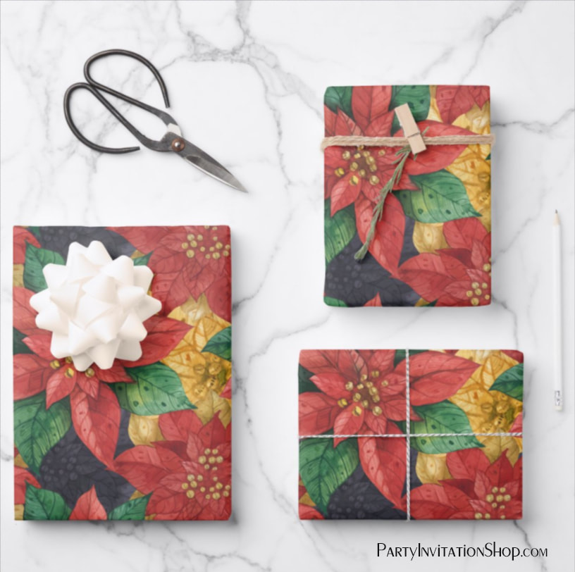 Christmas Poinsettias Wrapping Paper Sheets