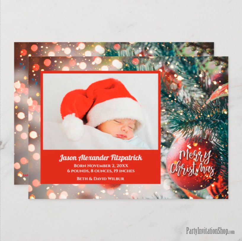 Christmas Tree Holiday Photo Birth Announcements
