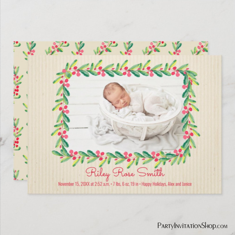 Christmas Wreath Baby Photo Birth Announcements