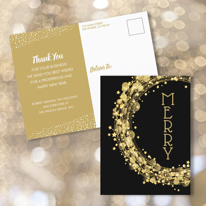 Circles and Stars on Black Business Thank You Holiday Postcards