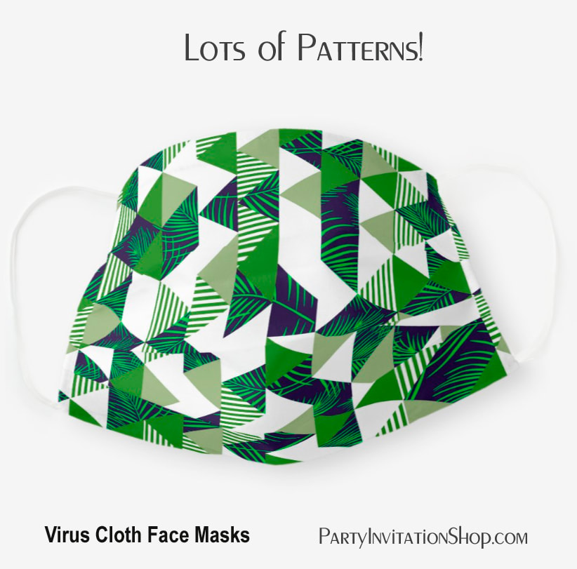Hip Green Triangles and Palms on White Cloth Face Mask
