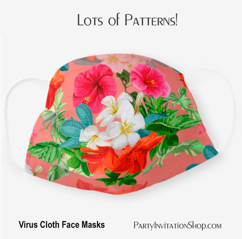 Bright Hawaiian Tropical Flowers on Coral Cloth Face Mask