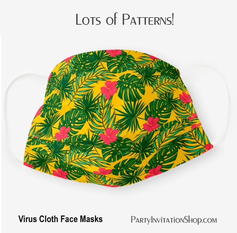 Tropical Pink Hibiscus Flowers and Leaves on Gold Cloth Face Mask