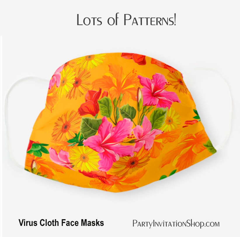 Bright Hawaiian Tropical Flowers on Orange Cloth Face Mask