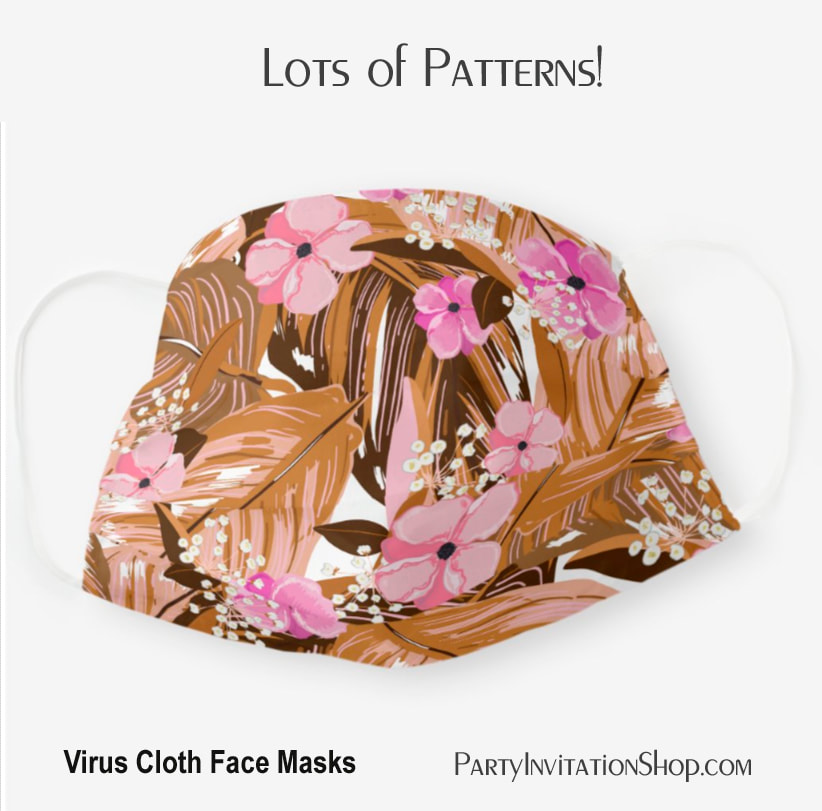 Tan and Pink Hawaiian Tropical Flowers and Leaves Cloth Face Mask