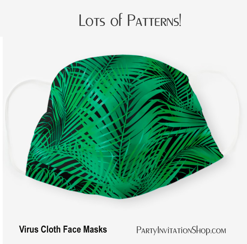 Tropical Green Palm Tree Fronds on Black Cloth Face Mask