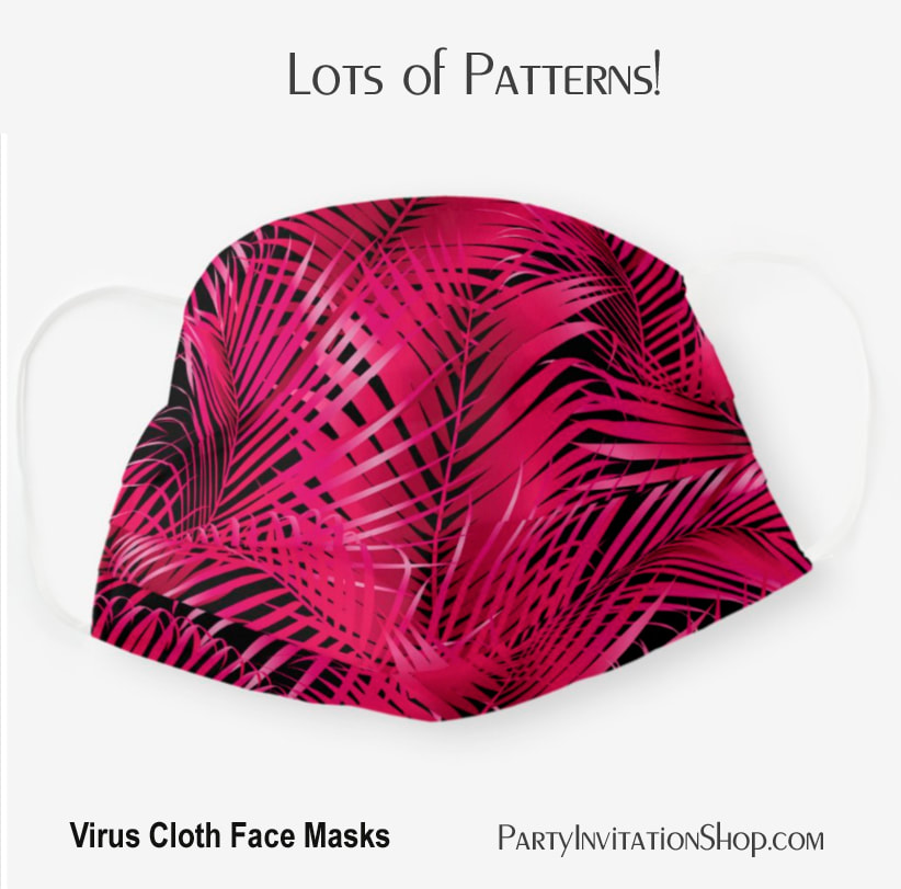 Tropical Hot Pink Palm Fronds on Black Cloth Face Mask