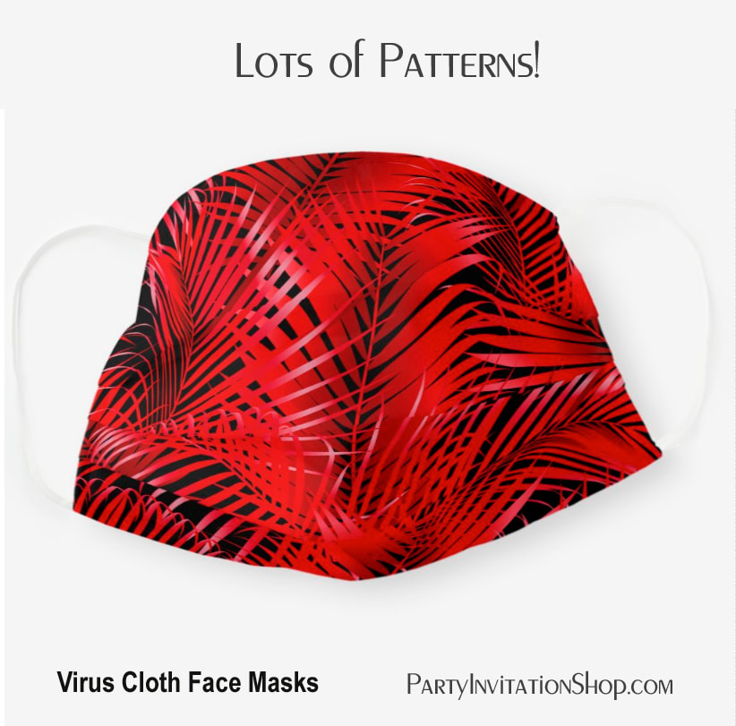Tropical Red Palm Fronds on Black Cloth Face Mask