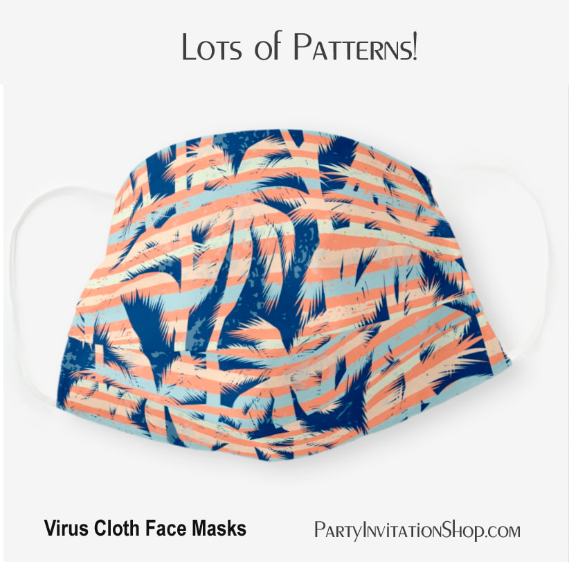 Blue and Orange Stripes and Palm Trees Tropical Cloth Face Mask