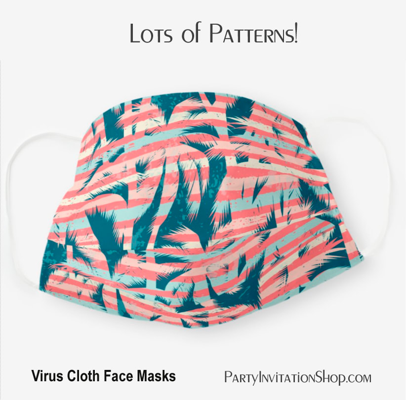 Teal and Peach Stripes and Palm Trees Tropical Cloth Face Mask