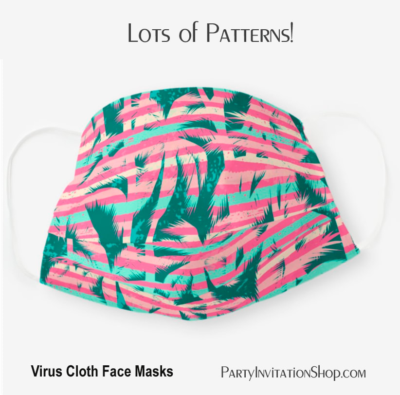 Teal and Hot Pink Stripes and Palm Trees Tropical Cloth Face Mask