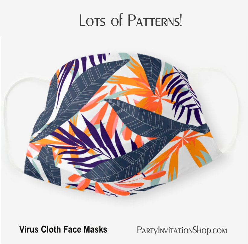Navy and Coral Leaves on White Cloth Face Mask