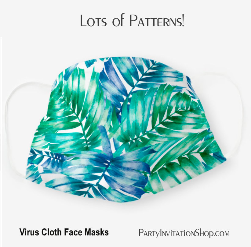 Tropical Blue and Green Palm Fronds on White Cloth Face Mask