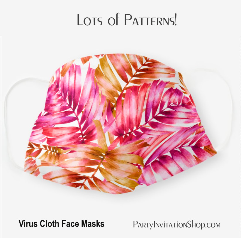 Tropical Hot Pink and Gold Palm Fronds on White Cloth Face Mask