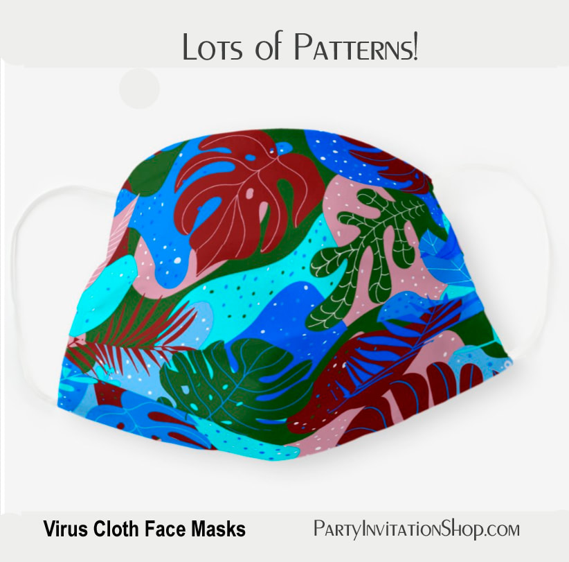 Blue Green Maroon Tropical Plants Cloth Face Mask