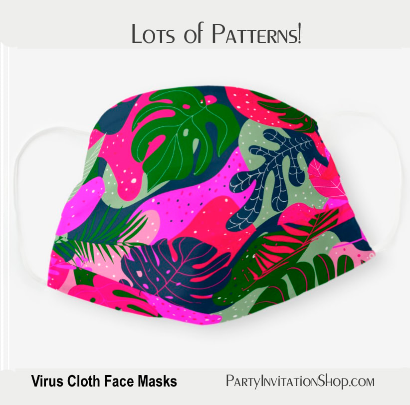 Pink Green Blue Tropical Plants Cloth Face Mask