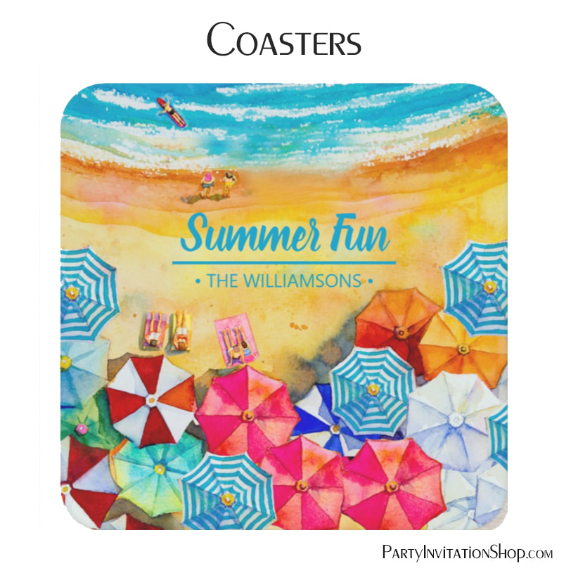 Beach Umbrellas Sand Square Paper Coasters