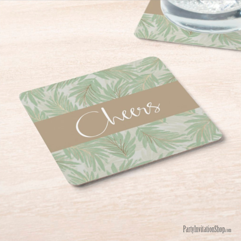 Tropical Palm Fronds Square Paper Coaster