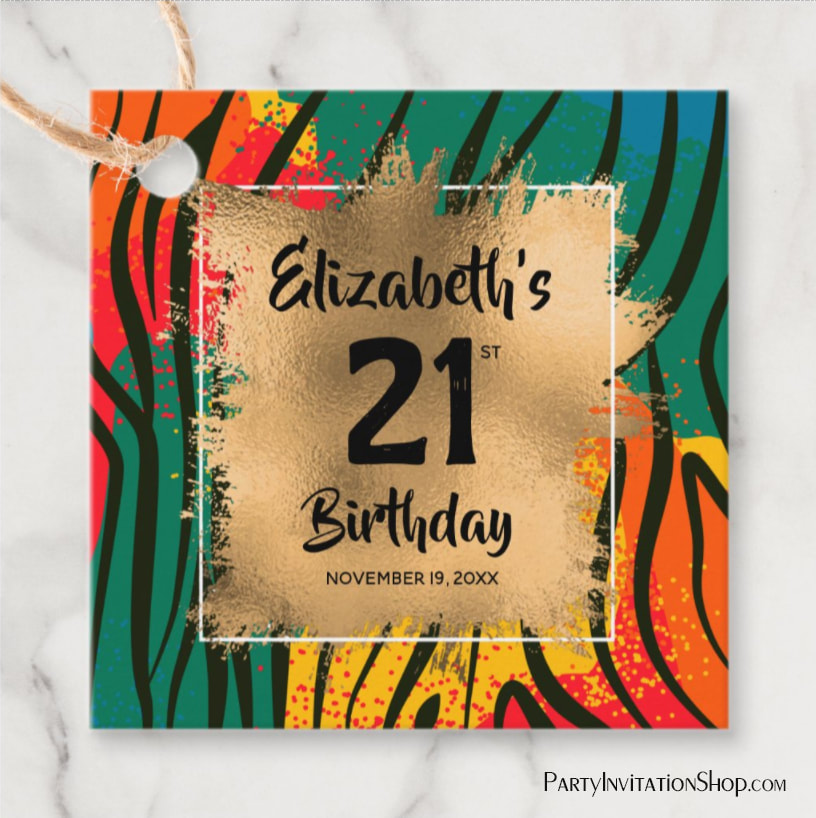 Colorful Animal Print 21st Birthday Personalized Favor Tags