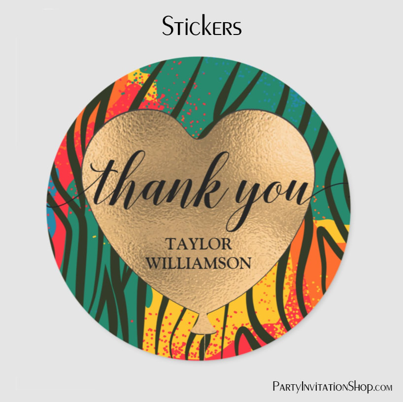 Thank You Gold Heart Balloon Animal Print Classic Round Stickers