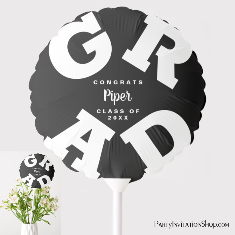 Congrats GRAD Black and White Personalized Party Balloon