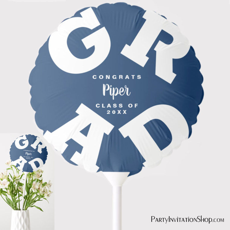 Congrats GRAD Blue and White Personalized Party Balloon