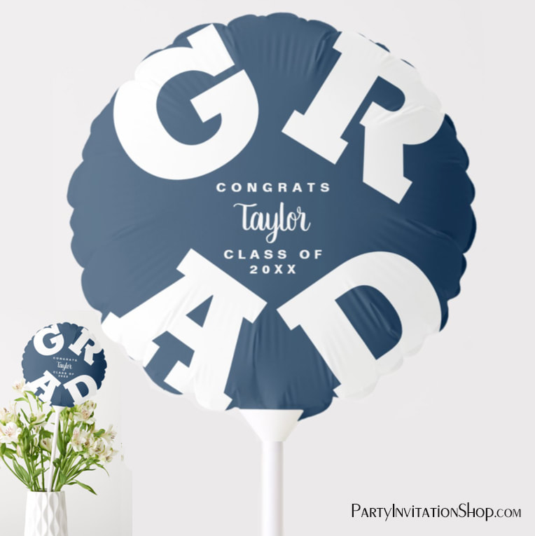 Congrats GRAD Blue and White Personalized Party Balloon