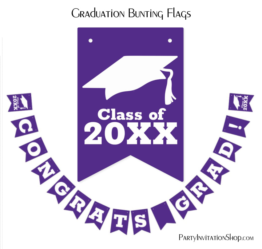 Congratulations Grad Purple and White Bunting Flags