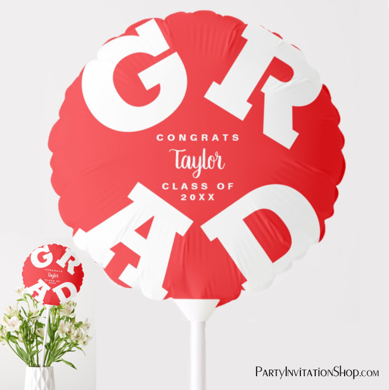 Congrats GRAD Red and White Personalized Party Balloon