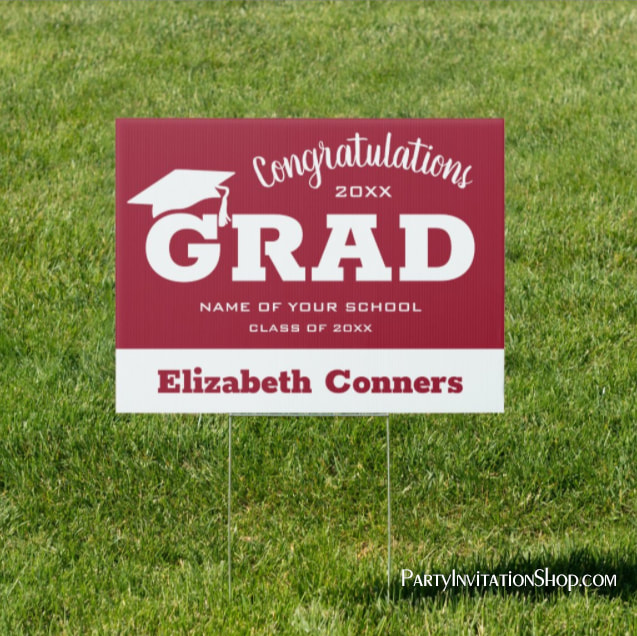 Modern Congratulations Grad Crimson on White Sign
