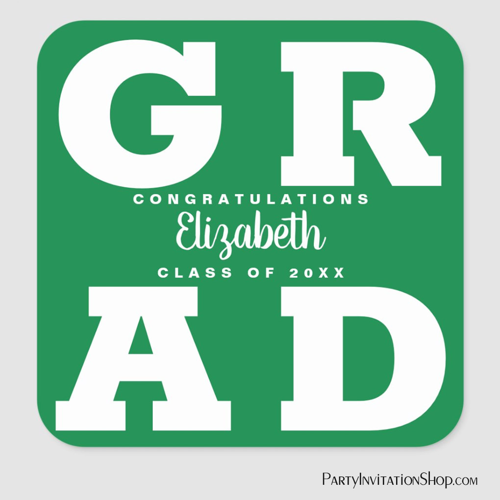 Congratulations Grad Green Square Stickers
