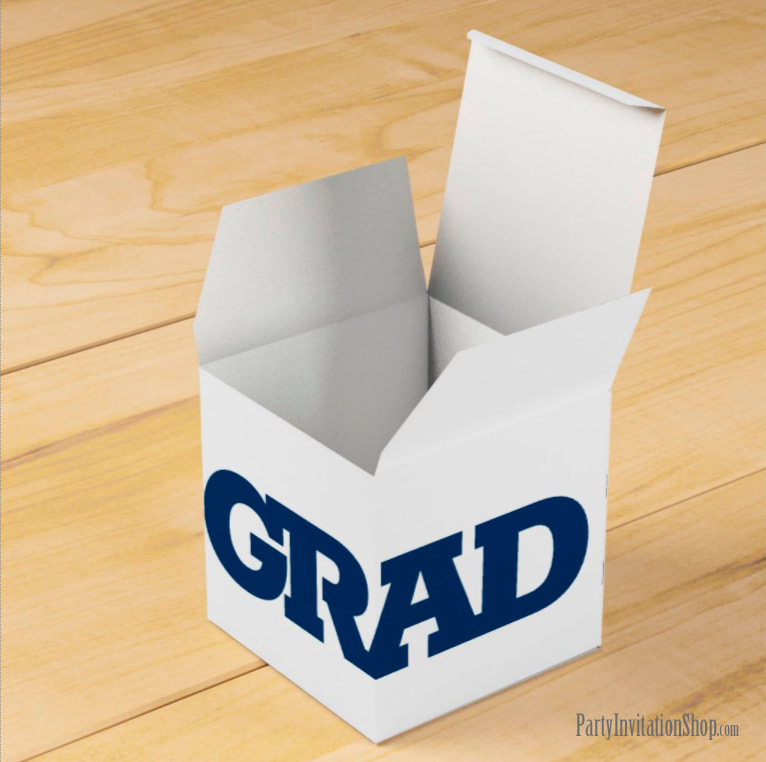 Bold GRAD| Blue and White Graduation Party Favor Boxes