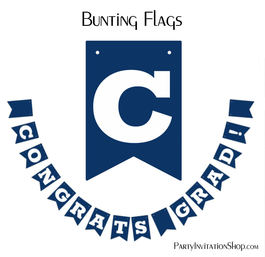 Congratulations Grad Navy Blue and White Bunting Flags
