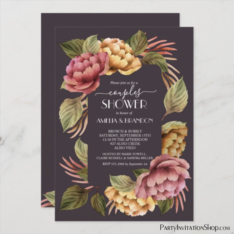 Dramatic Floral Couples Wedding Shower Invitations