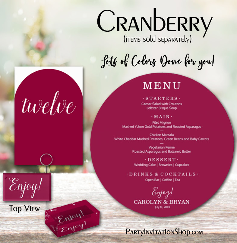 Cranberry Red Round Menu, Table Number and Number Holder