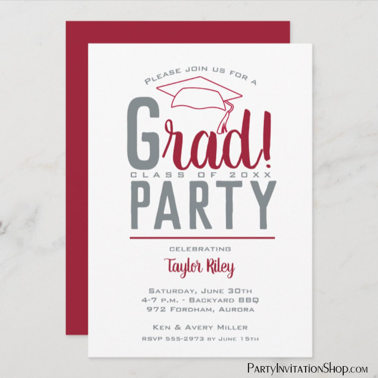 Crimson and Gray Graduation Party Invitation